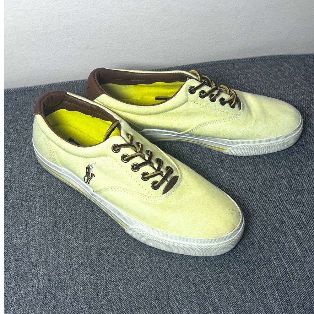 Polo Ralph Lauren Vaughn Mens 8D Yellow Oxford Cloth Leather Sneakers Preppy
